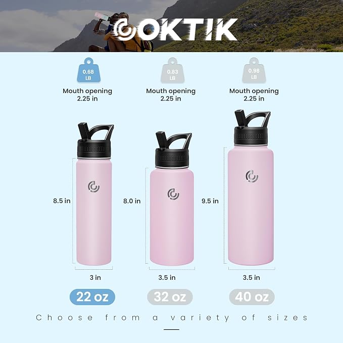 COKTIK 22oz Sports Water Bottle, Stainless Steel Water Bottle - Image 2