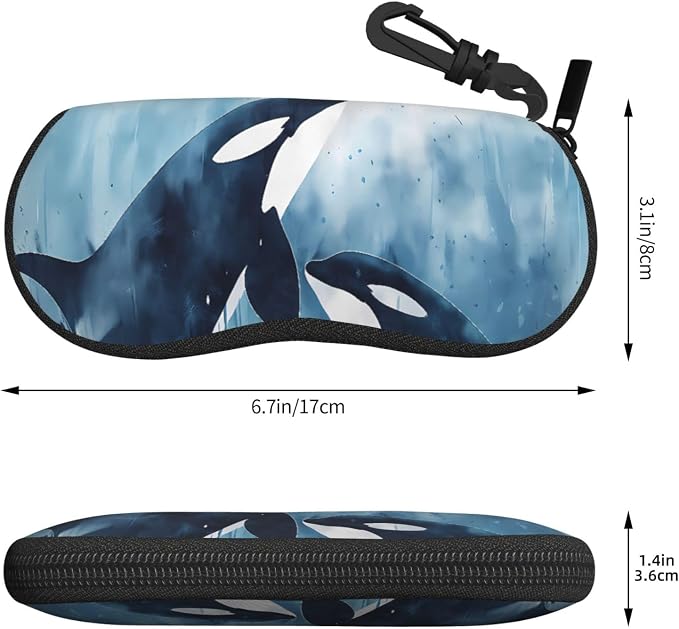 Watercolor Orca Whale Glasses Case Neoprene Portable Zipper Eyeglass Bag - Image 3