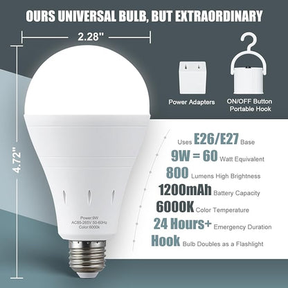 10Pack Rechargeable Emergency Light Bulb, A19 9W Daylight 6000K Self-Charging - Image 9
