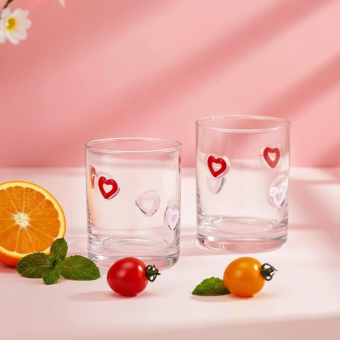 Skylety 2 Pcs Heart Icons Juice Glasses Love Drinking Cups 13.5 oz Old - Image 6