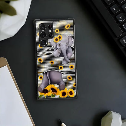 for Samsung Galaxy S22 Ultra Case, Cute Little Elephant Sunflower White Line - Image 3