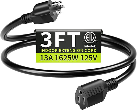 16/3 3FT 13A 125V 1625W, Short Extension Cord by Seeklyze