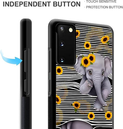 for Samsung Galaxy S20 Case, Cute Little Elephant Sunflower White Line Art - Image 6