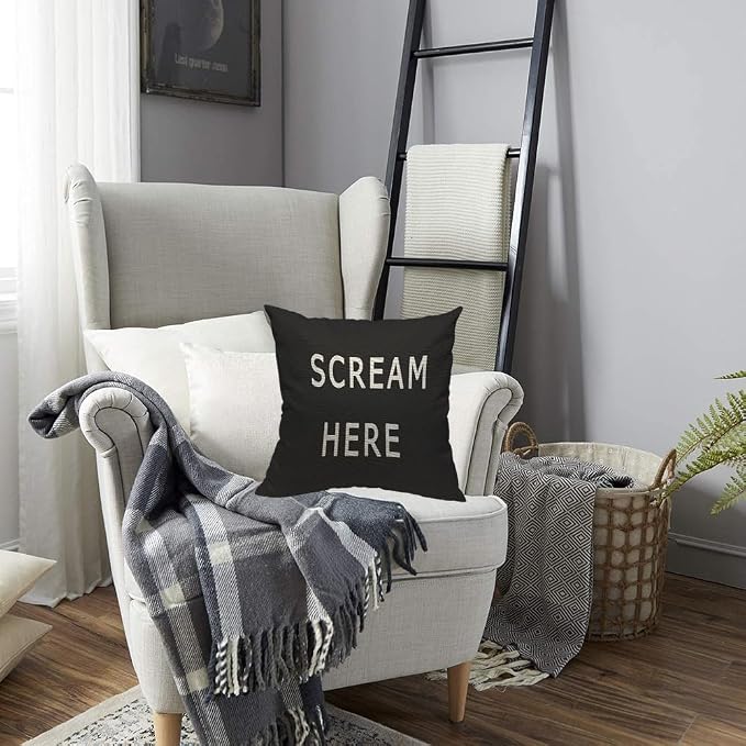 TKS MITLAN Scream Here Pillow Cover 18x18 inch Black White Phrase Pillows - Image 4