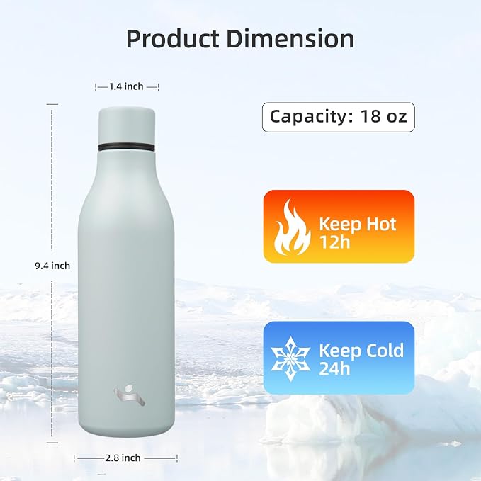 Insulated Water Bottle with Strap, 18 oz Double Wall Stainless Steel Vacuum - Image 2