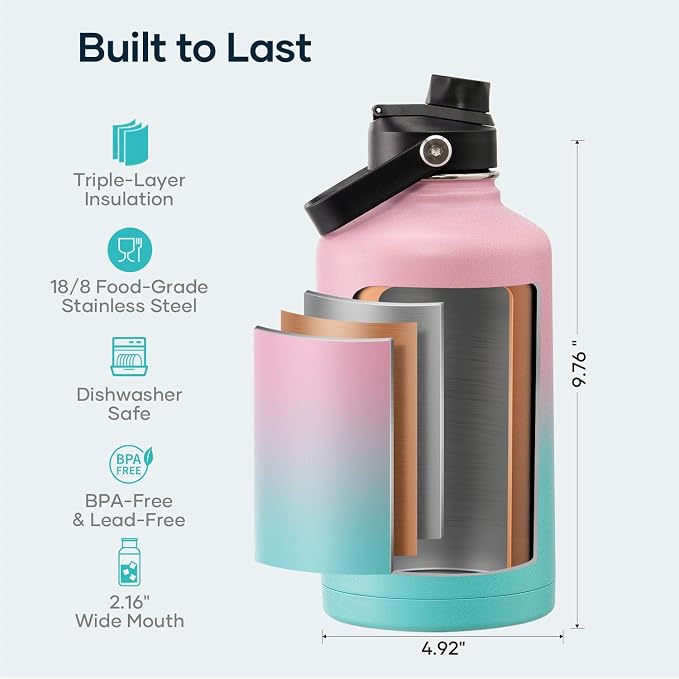 BUZIO Vacuum Insulated Stainless Steel Water Bottle 64oz BPA Free Double Wall - Image 4