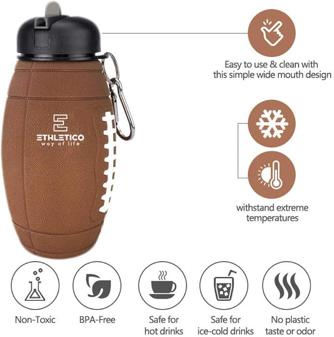 Clip-On Collapsible BPA-Free Silicone American Football Water Bottle - Image 2