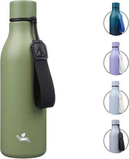 Insulated Water Bottle with Strap, 18 oz Double Wall Stainless Steel Vacuum by Konokyo