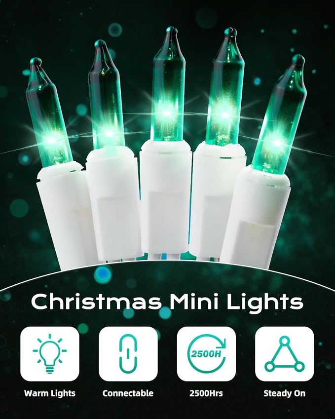Brightown Green Christmas String Lights, 100-Count 26.5ft Incandescent Bulb - Image 7