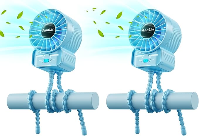 2 Pack Multifunctional Portable Stroller Fan 4 Speed 6600rpm High Speed Usb by AaoLin