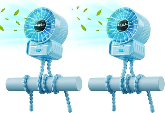 2 Pack Multifunctional Portable Stroller Fan 4 Speed 6600rpm High Speed Usb by AaoLin