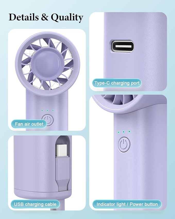 Portable Handheld Fan with Power Bank, 3 IN 1 USB Rechargeable Mini Personal - Image 7