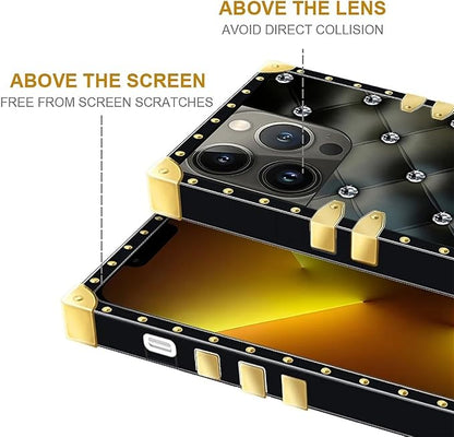 Compatible with iPhone 13 Pro Max Case, Shiny Black Sofa Crystal Luxury Golden - Image 6