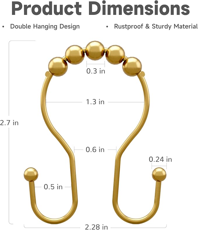 Bathway Shower Curtain Hooks, Shower Curtain Rings Rust Proof Double Hook - Image 5