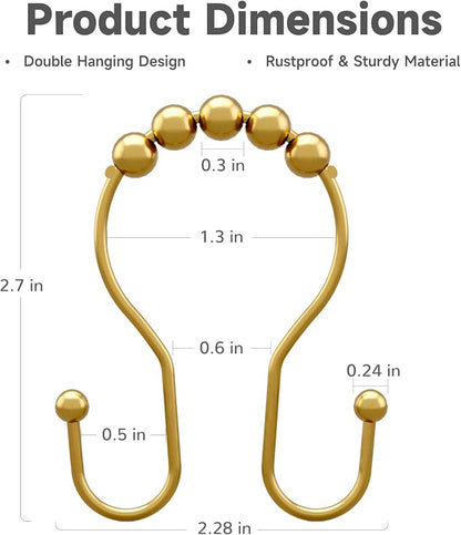 Bathway Shower Curtain Hooks, Shower Curtain Rings Rust Proof Double Hook - Image 5