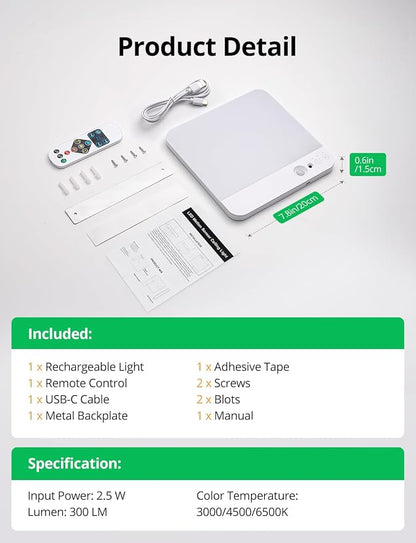 Bojim Rechargeable Remote Control Battery Operated Motion Sensor Ceiling Light - Image 9