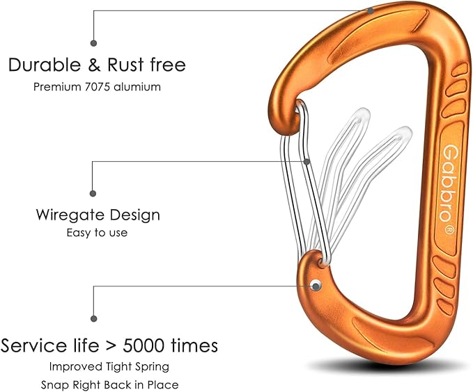 Gabbro Carabiner Clips Heavy Duty 12kN, Wiregate Aluminum Lightweight Caribeener - Image 5