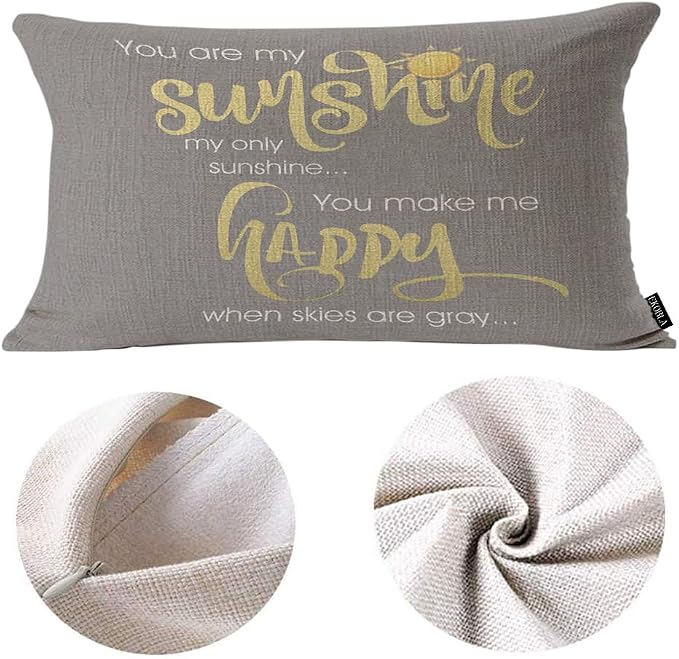 EKOBLA Motivational Phrase Pillow Cover You are My Sunshine Yellow On Gray - Image 6