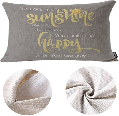 EKOBLA Motivational Phrase Pillow Cover You are My Sunshine Yellow On Gray - Image 6