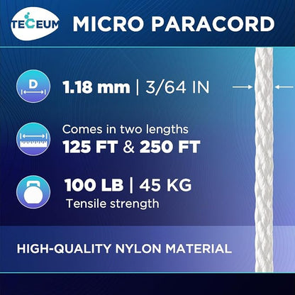 TECEUM Micro Paracord – 1.18 mm X 125 ft – Micro Utility Cord – Thin Braided - Image 2