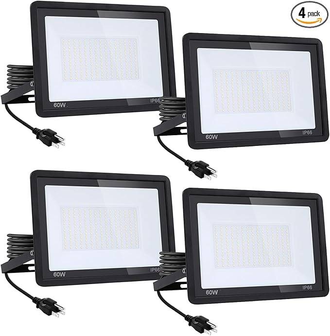 4Pack-60W LED Flood Light Outdoor, 6600lm LED Work Light by Lingwarm