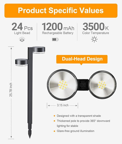 Solar Pathway Lights Outdoor Waterproof, 6 Pack Dual-Head Solar Lights Outdoor - Image 5