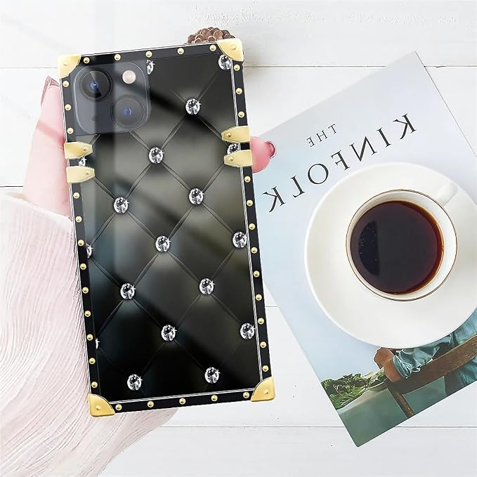 Compatible with iPhone 15 Case, Shiny Black Sofa Crystal Luxury Golden - Image 7