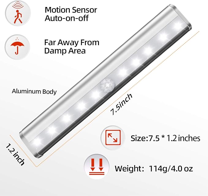 6 Pack Motion Sensor Lights, 10 LED Closet Battery Operated Lights, Stick-On - Image 7