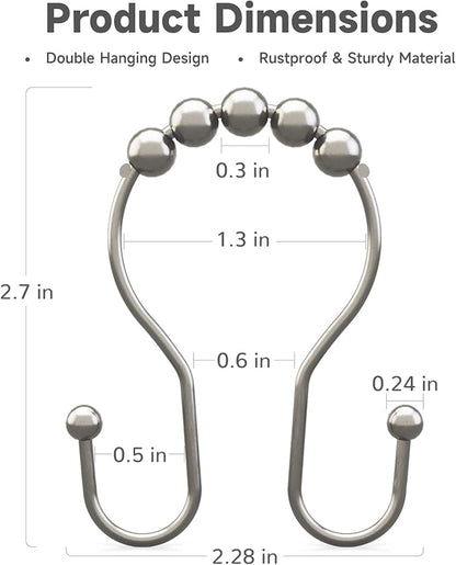 Shower Curtain Hooks Brushed Nickel Shower Curtain Rings Rust Proof, Bathway - Image 5