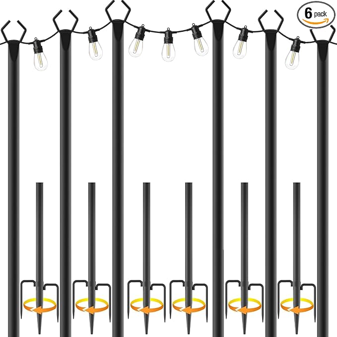 AILBTON 10Ft String Light Poles 6 Pack, Light Poles by AILBTON