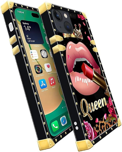Compatible with iPhone 14 Case, Glitter Red Rose Queen Leopard Lipstick Luxury - Image 3