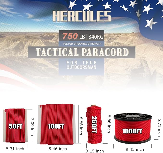 HERCULES 750lb Paracord 4mm 11 Strands Tactical Parachute Cord, Outdoor Gear - Image 2