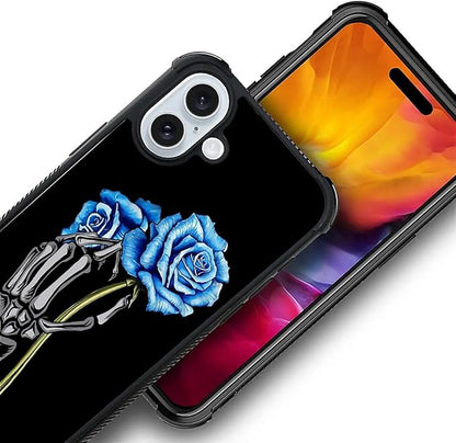 for iPhone 16 Case, Skeleton Holding Blue Rose Pattern Graphic Design Girl Boy - Image 3