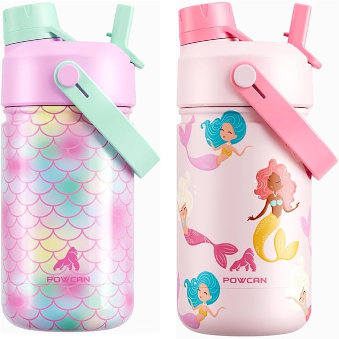 POWCAN 2 Pack 12 oz Kids Insulated Water Bottle by POWCAN