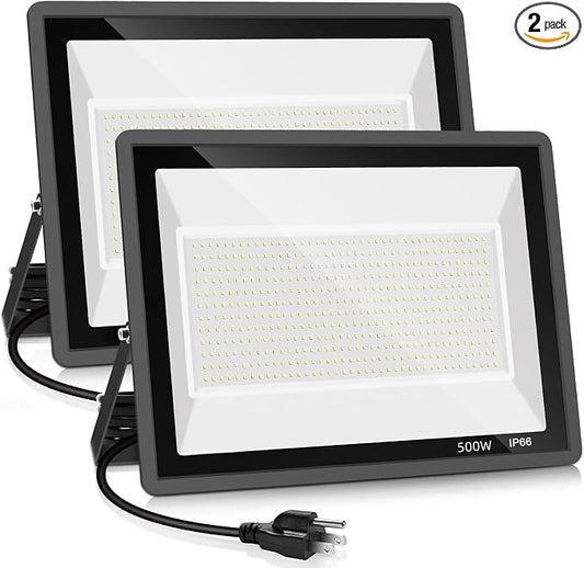 YANYCN 2 Pack 500W LED Flood Light Outdoor, 2750W Equivalent Super Bright by YANYCN