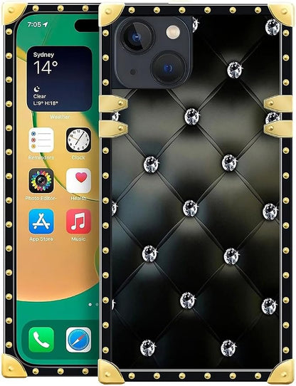 Compatible with iPhone 14 Case, Shiny Black Sofa Crystal Luxury Golden by Unknown