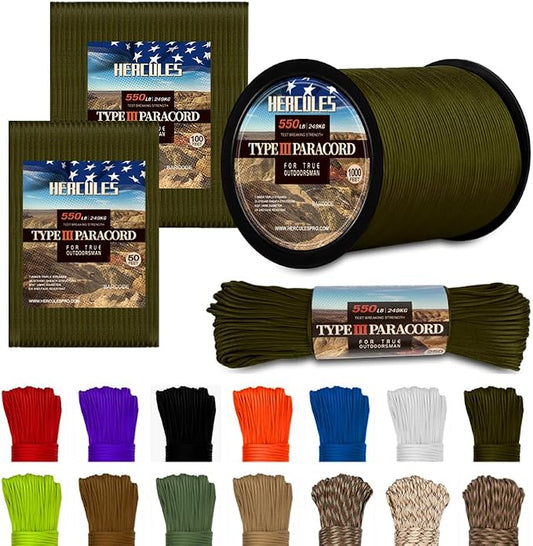 HERCULES Type III Paracord 550 Paracord Rope Parachute Cord, Survival Rope by HERCULES