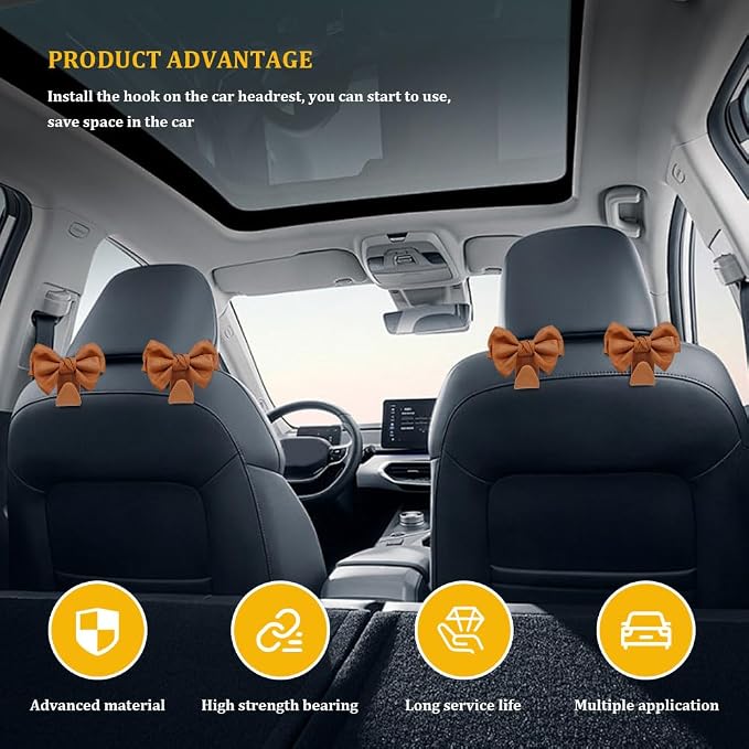2PCS Car Hooks for Purses and Bags, Cute Bow Car Seat Headrest Hook, Car - Image 4