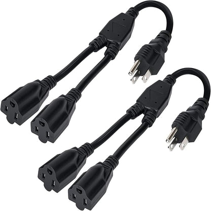 Elecan 3-Prong Y Splitter Power Extension Cord 1 FT/2 Pack, Straight Plug 1 to by Elecan