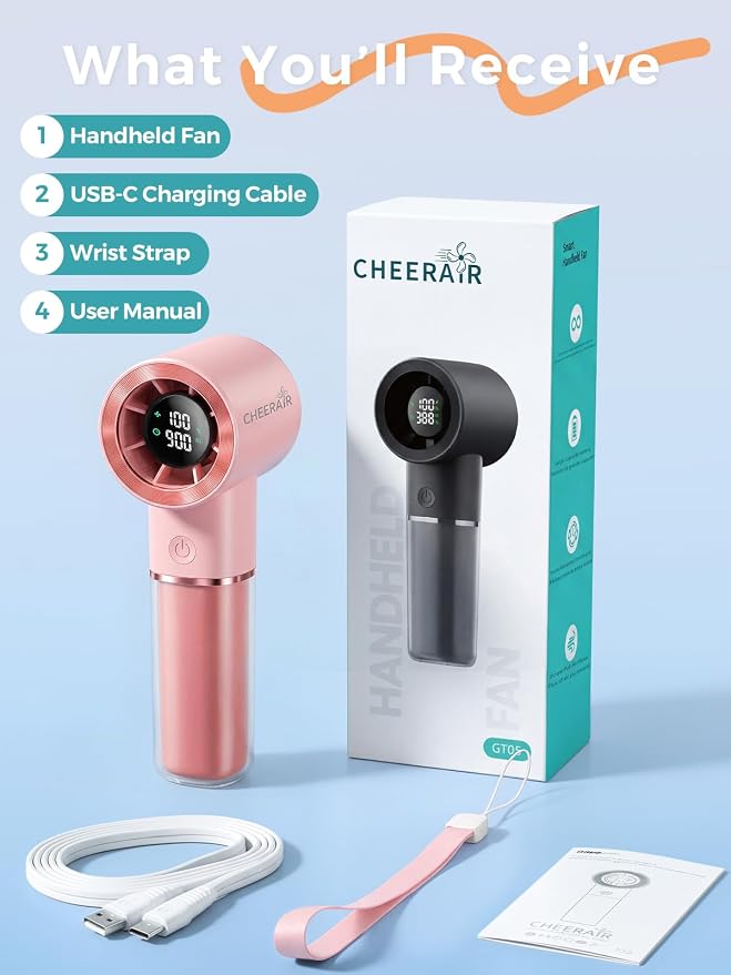 Handheld Portable Fan, 6-Speed Powerful Mini Personal Fan, Rechargeable 5000mAh - Image 8