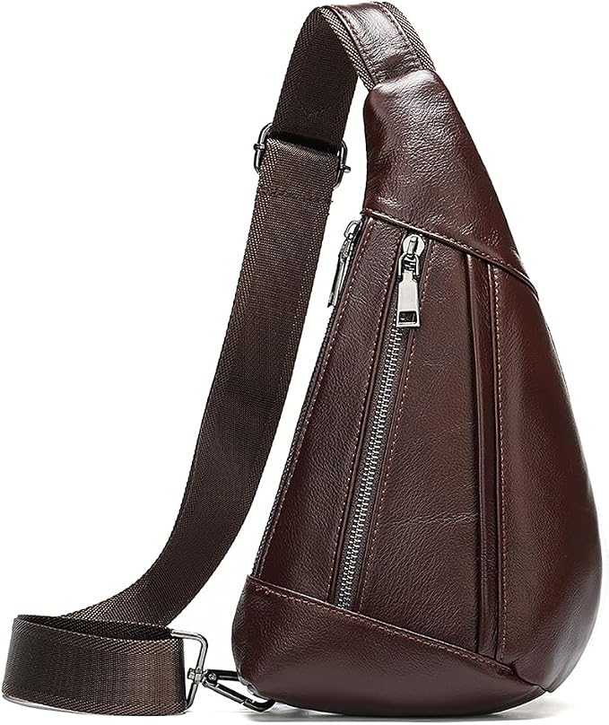 Leather Crossbody Sling Bag for Men Women Single Shoulder Chest Pack Backpack by Hebetag