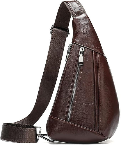 Leather Crossbody Sling Bag for Men Women Single Shoulder Chest Pack Backpack by Hebetag