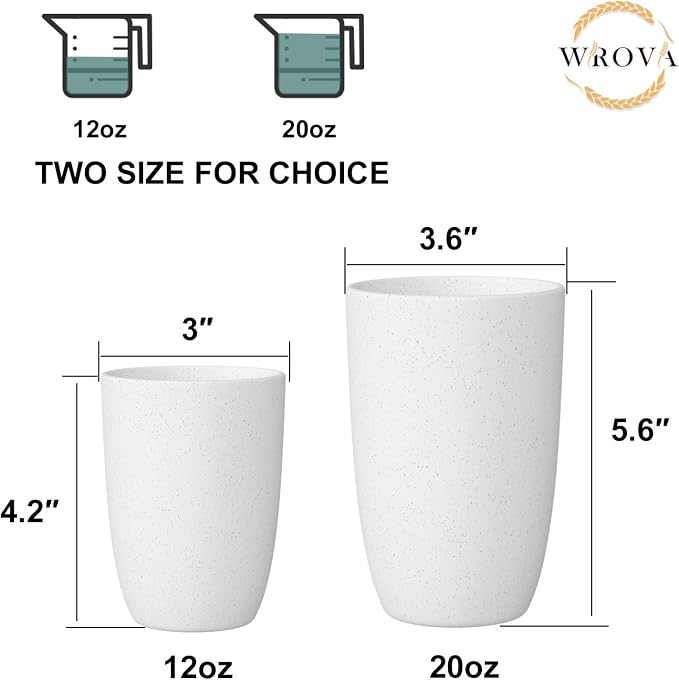 Wrova Wheat Straw Cups Set of 6 Good Alternative to Plastic Cups Reusable 12 oz - Image 3