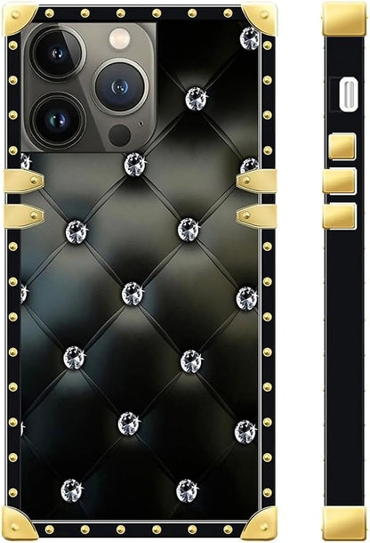 Compatible with iPhone 13 Pro Max Case, Shiny Black Sofa Crystal Luxury Golden - Image 3