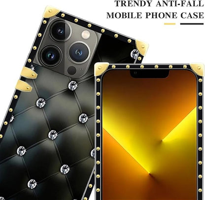 Compatible with iPhone 13 Pro Max Case, Shiny Black Sofa Crystal Luxury Golden - Image 4