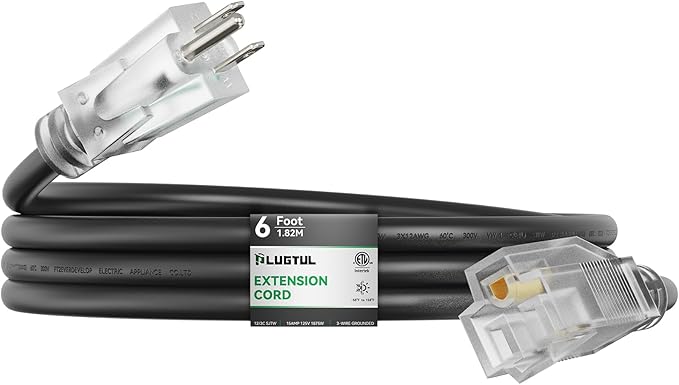 PLUGTUL Outdoor Extension Cord 6FT, 12 Gauge Extension Cord by PLUGTUL