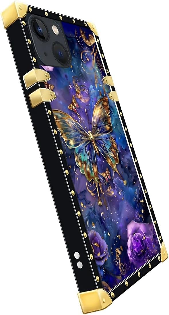 Compatible with iPhone 15 Case, Glistening Golden Butterfly Vibrant Purple Blue - Image 4