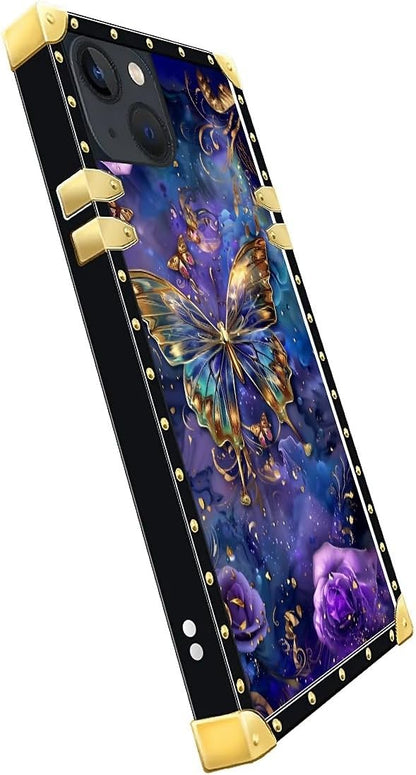 Compatible with iPhone 15 Case, Glistening Golden Butterfly Vibrant Purple Blue - Image 4