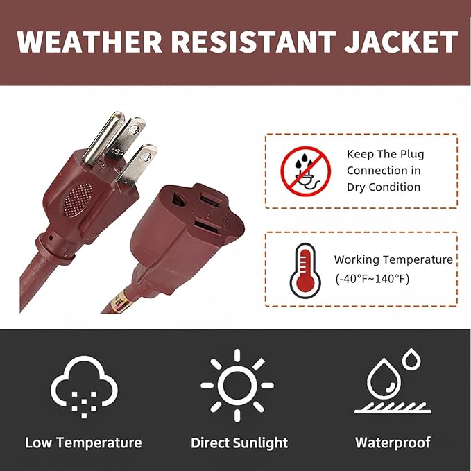 6FT Brown Outdoor Extension Cord-16/3 SJTW Durable Extension Cord - Image 6