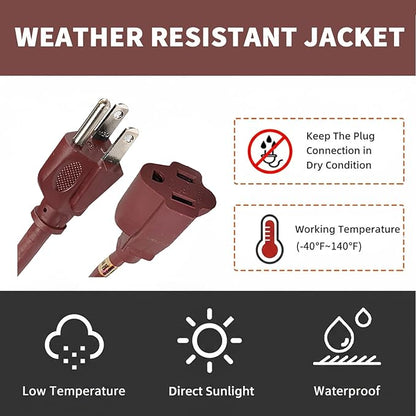 8FT Brown Outdoor Extension Cord-16/3 SJTW Durable Extension Cord - Image 6